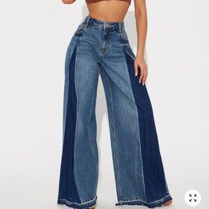 Fashion Nova Two-Tone Blue Wide Leg Jeans